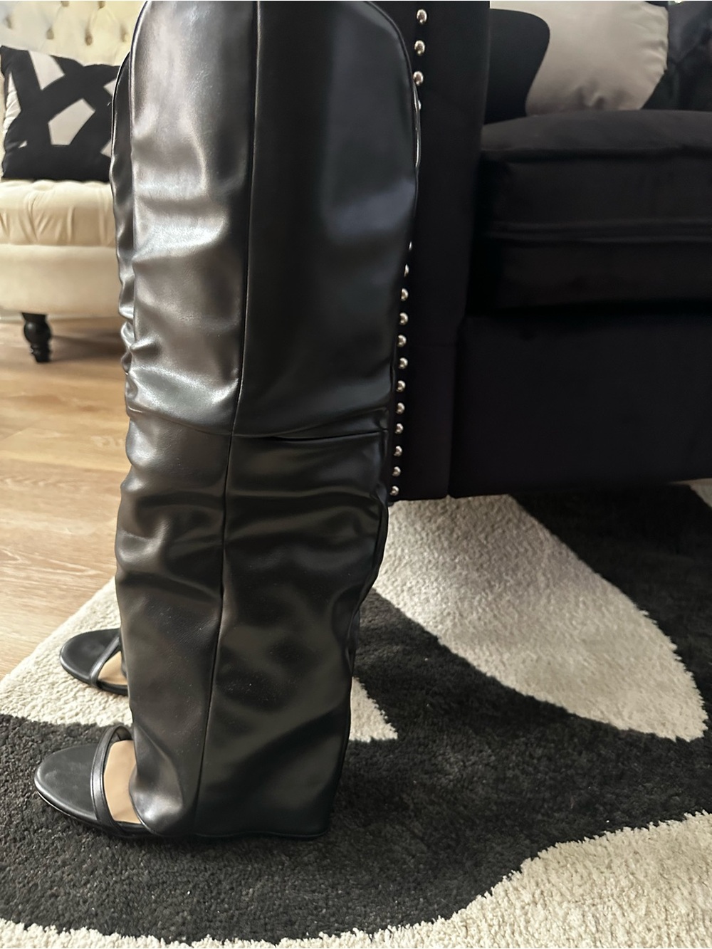 Classic Black Knee-High Wedge Boots - Unbranded